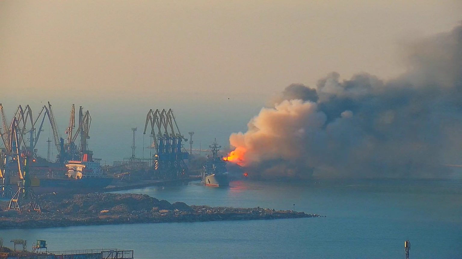 Russian Landing Ship ‘Orsk’ Destroyed at Port of Berdiansk, Ukraine Claims