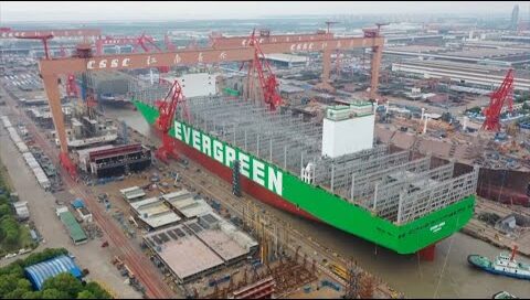 Video: Evergreen’s Second 24,000-plus TEU Boxship Launched in China