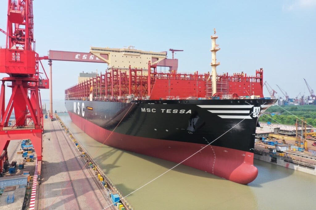 World’s largest container ship is undocked in Shanghai